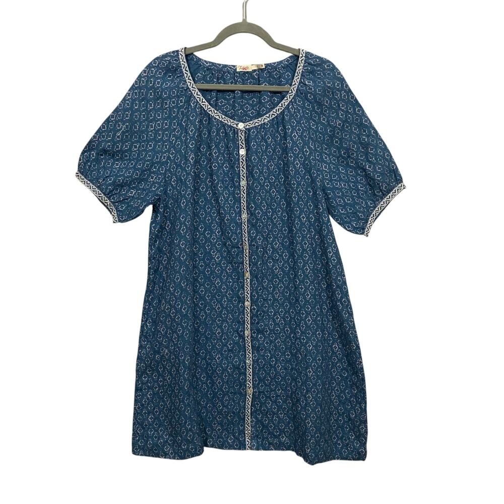 Faherty 100% Linen Blue Short Sleeves Midi Dress Size Large